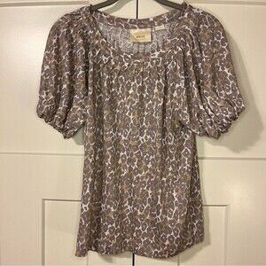 Maeve by Anthropologie Leopard Linen Puff Shirt